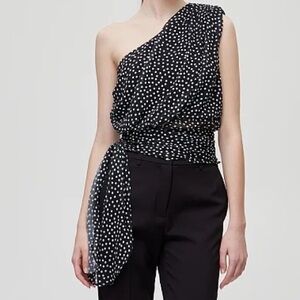 Zara Black and White Polka Dot One-Shoulder Top